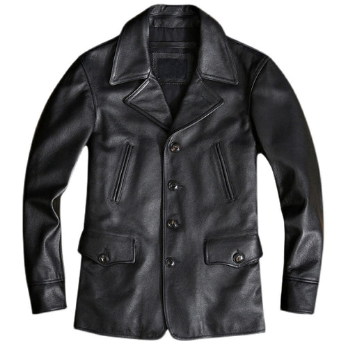 Leather Winter Windbreaker Coat Cowhide