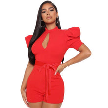 Load image into Gallery viewer, Red Body Shorts Jumpsuits Tops O Neck Short Sleeve Hollow Out High - Sophornlilly