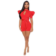 Load image into Gallery viewer, Red Body Shorts Jumpsuits Tops O Neck Short Sleeve Hollow Out High - Sophornlilly