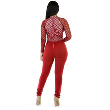 Load image into Gallery viewer, Red Lace Patchwork Elegant One Piece Overalls Women Turtleneck Full - Sophornlilly