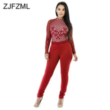 Load image into Gallery viewer, Red Lace Patchwork Elegant One Piece Overalls Women Turtleneck Full - Sophornlilly