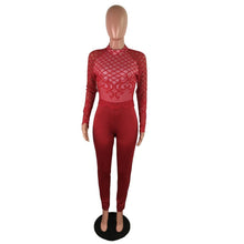 Load image into Gallery viewer, Red Lace Patchwork Elegant One Piece Overalls Women Turtleneck Full - Sophornlilly