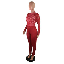 Load image into Gallery viewer, Red Lace Patchwork Elegant One Piece Overalls Women Turtleneck Full - Sophornlilly