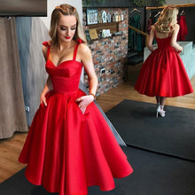 Load image into Gallery viewer, Red Short Evening Dresses Formal Satin Prom Party Gowns Sweetheart