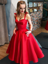 Load image into Gallery viewer, Red Short Evening Dresses Formal Satin Prom Party Gowns Sweetheart