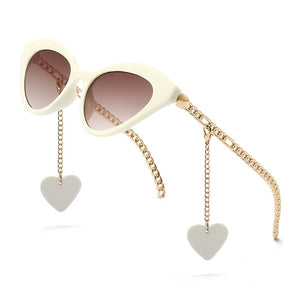 Retro Cat Eye Sunglasses Women Metal Chain Pendant Decoration Eyewear