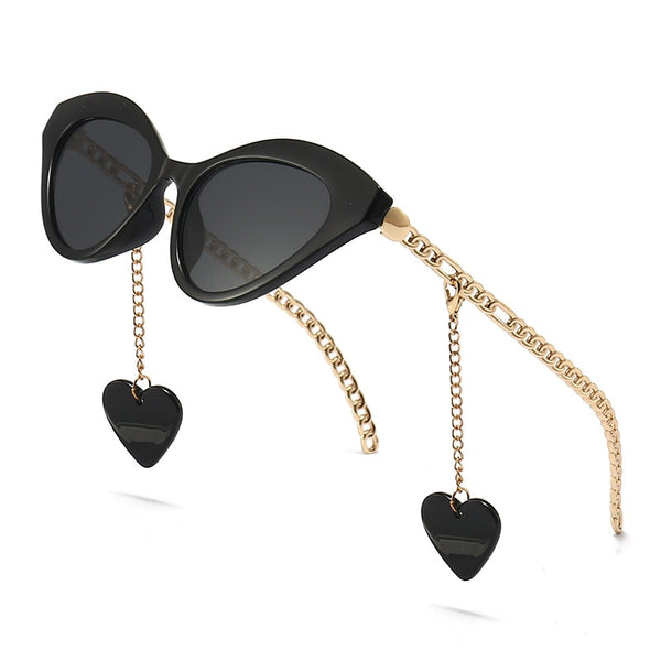 Retro Cat Eye Sunglasses Women Metal Chain Pendant Decoration Eyewear