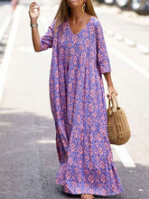 Load image into Gallery viewer, Retro Pattern Printed Half Sleeve V-neck Dress Spring Summer
