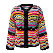 Load image into Gallery viewer, Retro Women's Knitted Jacket Spring Female Striped Sweater Loose