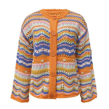 Load image into Gallery viewer, Retro Women's Knitted Jacket Spring Female Striped Sweater Loose