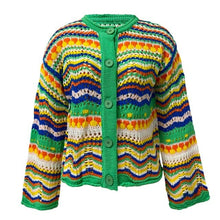 Load image into Gallery viewer, Retro Women's Knitted Jacket Spring Female Striped Sweater Loose
