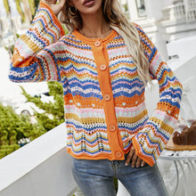 Load image into Gallery viewer, Retro Women's Knitted Jacket Spring Female Striped Sweater Loose