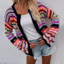 Load image into Gallery viewer, Retro Women's Knitted Jacket Spring Female Striped Sweater Loose