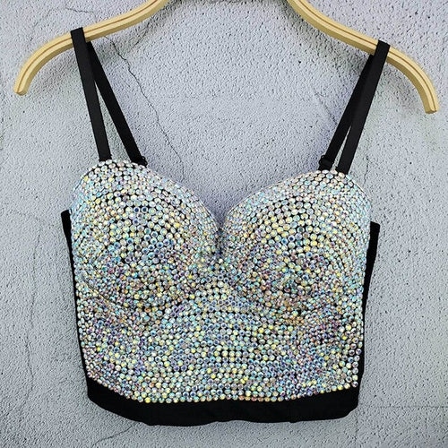 Rhinestone Crop Tops Women Sexy Top Crystal  Bustier Sleeveless