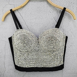 Rhinestone Crop Tops Women Sexy Top Crystal  Bustier Sleeveless