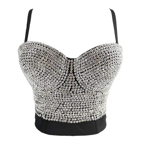 Rhinestone Crop Tops Women Sexy Top Crystal  Bustier Sleeveless