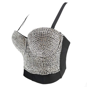 Rhinestone Crop Tops Women Sexy Top Crystal  Bustier Sleeveless