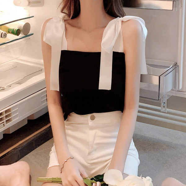 Ribbon Bow Sling Blouse Summer New Style