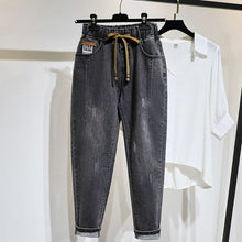 Load image into Gallery viewer, Ripped Jeans Women High Waist Plus Size Drawstring Full Length Denim