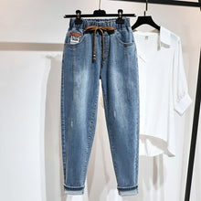 Load image into Gallery viewer, Ripped Jeans Women High Waist Plus Size Drawstring Full Length Denim