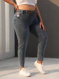 Ripped Jeans Women High Waist Plus Size Drawstring Full Length Denim