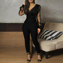 Load image into Gallery viewer, Rompers Womens Jumpsuit Black Elegant Sequins Mesh Glitter Party Night - Sophornlilly