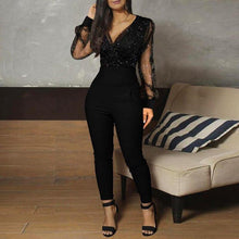 Load image into Gallery viewer, Rompers Womens Jumpsuit Black Elegant Sequins Mesh Glitter Party Night - Sophornlilly