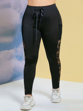 Load image into Gallery viewer, Lace Up Front Lace Panel Plus Size Skinny Pants Minimalist