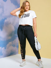 Load image into Gallery viewer, Lace Up Front Lace Panel Plus Size Skinny Pants Minimalist