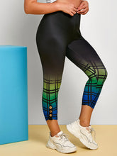 Load image into Gallery viewer, Ombre Plaid Ruched Buttoned Side Plus Size Capri Leggings