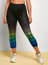 Load image into Gallery viewer, Ombre Plaid Ruched Buttoned Side Plus Size Capri Leggings