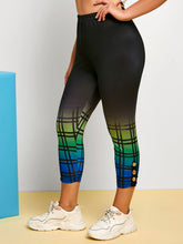 Load image into Gallery viewer, Ombre Plaid Ruched Buttoned Side Plus Size Capri Leggings