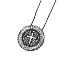 Load image into Gallery viewer, Round Hollow Cross Pendant Necklace Copper Zircon Stone Initial Chain