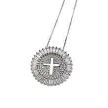 Load image into Gallery viewer, Round Hollow Cross Pendant Necklace Copper Zircon Stone Initial Chain
