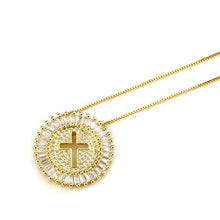 Load image into Gallery viewer, Round Hollow Cross Pendant Necklace Copper Zircon Stone Initial Chain