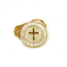 Load image into Gallery viewer, Round Hollow Cross Pendant Necklace Copper Zircon Stone Initial Chain