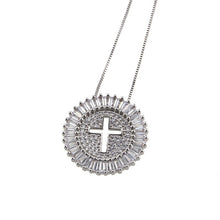 Load image into Gallery viewer, Round Hollow Cross Pendant Necklace Copper Zircon Stone Initial Chain
