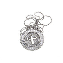Load image into Gallery viewer, Round Hollow Cross Pendant Necklace Copper Zircon Stone Initial Chain