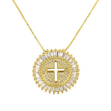 Load image into Gallery viewer, Round Hollow Cross Pendant Necklace Copper Zircon Stone Initial Chain