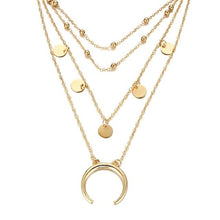 Load image into Gallery viewer, Round Moon/Beads Pendant Golden Necklace Multilayer Clavicle Chain