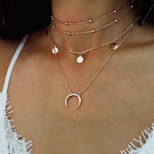 Load image into Gallery viewer, Round Moon/Beads Pendant Golden Necklace Multilayer Clavicle Chain