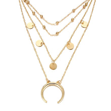Load image into Gallery viewer, Round Moon/Beads Pendant Golden Necklace Multilayer Clavicle Chain