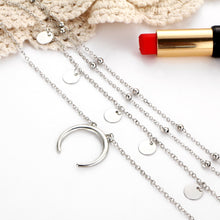 Load image into Gallery viewer, Round Moon/Beads Pendant Golden Necklace Multilayer Clavicle Chain