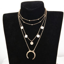 Load image into Gallery viewer, Round Moon/Beads Pendant Golden Necklace Multilayer Clavicle Chain