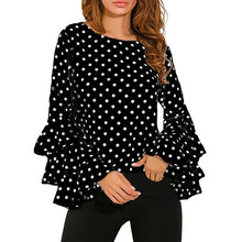 Load image into Gallery viewer, Round Neck Fashion Women's Bell Sleeve Loose Polka Dot Shirt