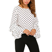 Load image into Gallery viewer, Round Neck Fashion Women's Bell Sleeve Loose Polka Dot Shirt