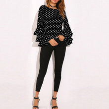 Load image into Gallery viewer, Round Neck Fashion Women's Bell Sleeve Loose Polka Dot Shirt