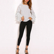 Load image into Gallery viewer, Round Neck Fashion Women's Bell Sleeve Loose Polka Dot Shirt