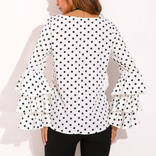 Load image into Gallery viewer, Round Neck Fashion Women's Bell Sleeve Loose Polka Dot Shirt