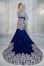 Load image into Gallery viewer, Royal Bule Velour Moroccan Kaftan Evening Dress Plus Size Silver